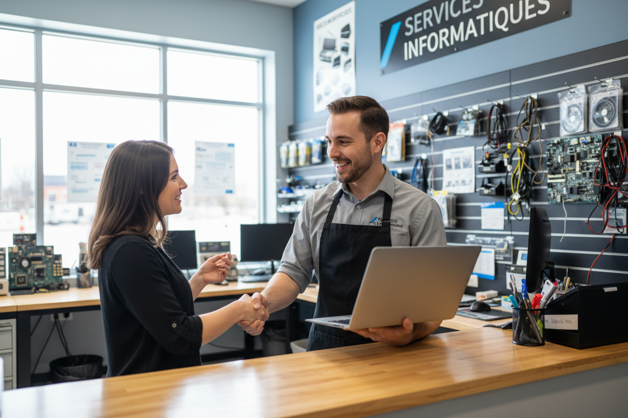 Imagine un client vient d'Arriver et il cherche de l'ide informatique, tu devrais agir comme exper pour imaginer un scenario et ensuite creer image ideal